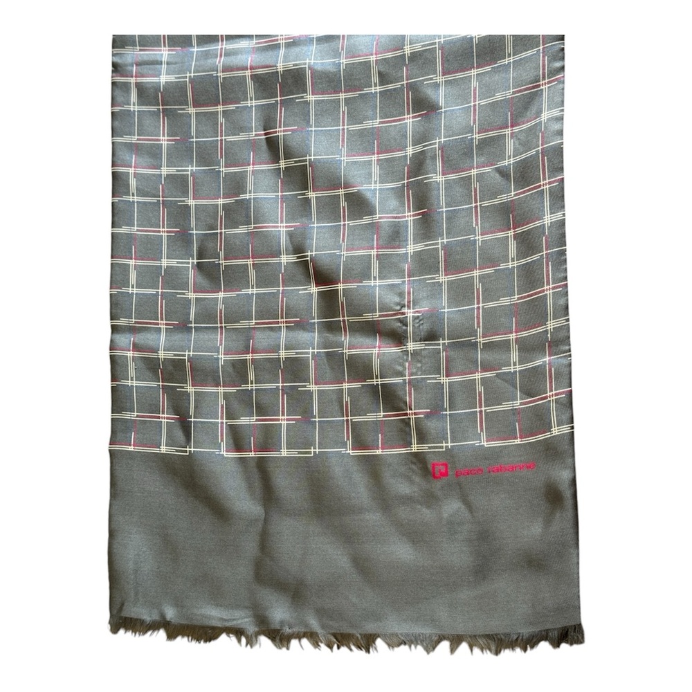 PACO RABANNE Silk & Wool Plaid Print Scarf - Picture 9 of 12